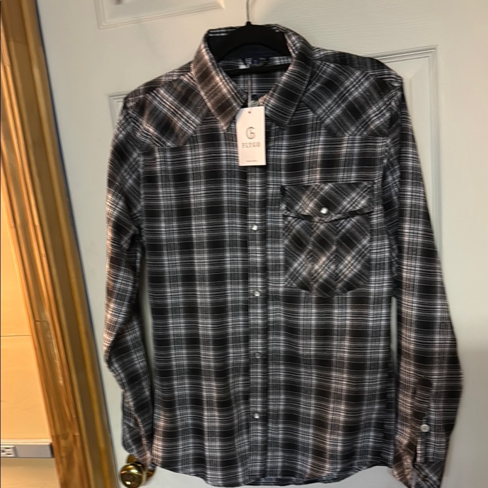 Men's Plaid Button-Down Shirt - Black and White